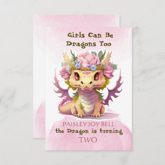 Twee jaar oud meisje draak kaart (Voorkant / Achterkant)