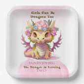 Twee jaar oud meisje draak papieren bordje (Voorkant)