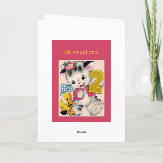 Twee jaar oud meisje Verjaardag Kaart kat en eend (Achterkant)
