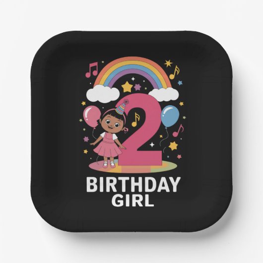 Twee jaar oud verjaardagsmeisje Schattige 2e verja Papieren Bordje (Voorkant)