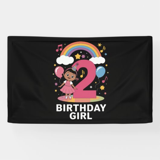 Twee jaar oud verjaardagsmeisje Schattige 2e verja Spandoek (Horizontaal)