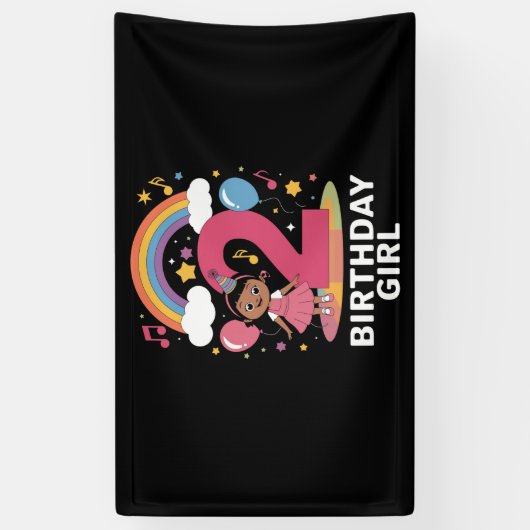 Twee jaar oud verjaardagsmeisje Schattige 2e verja Spandoek (Verticaal)