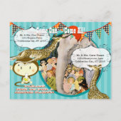 Twee jaar oude Circus Elephant Monkey Giraffe Part Uitnodiging Briefkaart (Achterkant)