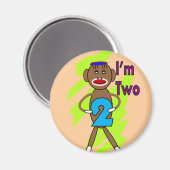 Twee jaar oude kinderen verjaardag—sok aap ontwerp magneet (Voorkant / Achterkant)