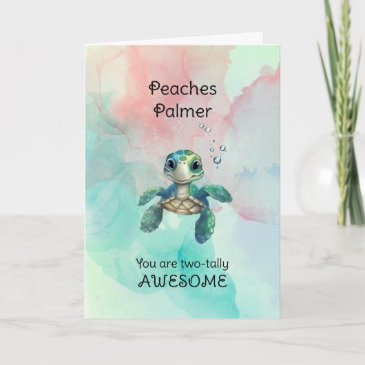Twee jaar oude Turtle Verjaardag Kaart (Voorkant)