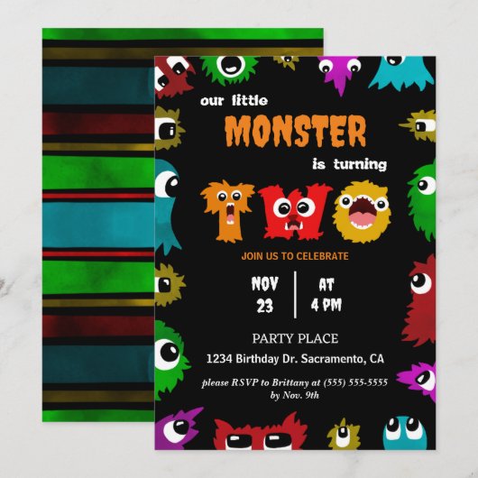 Twee jaar oude uitnodiging voor kleine monster op (Voorkant / Achterkant)