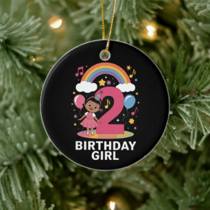 Twee jaar oude verjaardagsmeisje Cute 2e verjaarda Keramisch Ornament