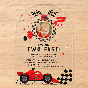 Twee Jaar Worden: Snel Race Auto Foto 2e Verjaarda Acryl Uitnodigingen