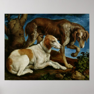 Twee jachthonden gebonden aan een boomschok, c.154 poster
