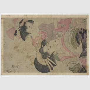 Twee Japanners Woodblock Print Ukiyo Style Tissuepapier