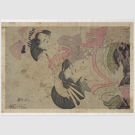 Twee Japanners Woodblock Print Ukiyo Style Tissuepapier (Voorkant)