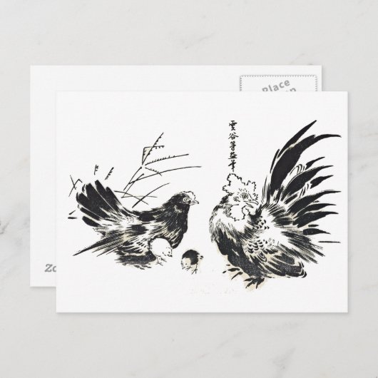Twee Japans Kippen Briefkaart (Voorkant / Achterkant)