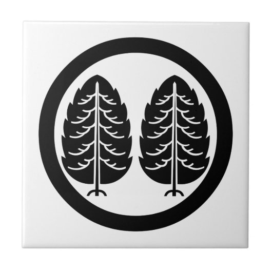 Twee Japanse cederbomen in cirkel Tegeltje (Voorkant)
