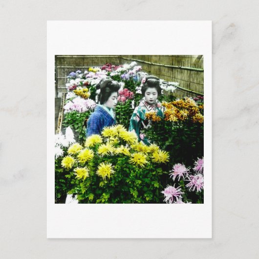 Twee Japanse Geisha's in een bloem Show Yokohama Briefkaart (Voorkant)