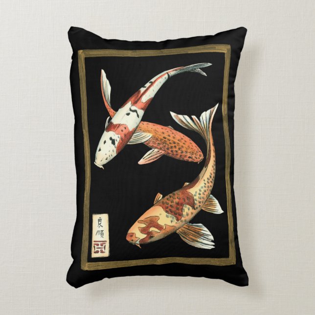 Twee Japanse Koi Goldfish op zwarte achtergrond Accent Kussen (Voorkant(Verticaal))