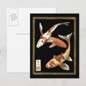 Twee Japanse Koi Goldfish op zwarte achtergrond Briefkaart (Voorkant / Achterkant)