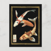 Twee Japanse Koi Goldfish op zwarte achtergrond Briefkaart (Voorkant)