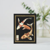 Twee Japanse Koi Goldfish op zwarte achtergrond Briefkaart (Staand voorkant)
