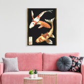 Twee Japanse Koi Goldfish op zwarte achtergrond Canvas Afdruk (Insitu (Woonkamer))