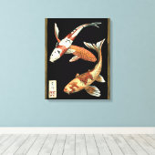 Twee Japanse Koi Goldfish op zwarte achtergrond Canvas Afdruk (Insitu (Houten vloer))