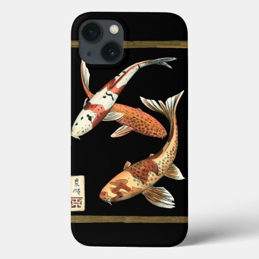 Twee Japanse Koi Goldfish op zwarte achtergrond Case-Mate iPhone Case (Achterkant)