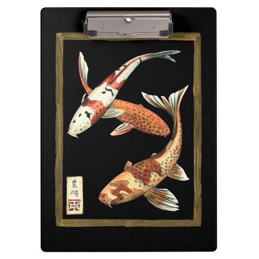 Twee Japanse Koi Goldfish op zwarte achtergrond Klembord (Voorkant)