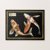 Twee Japanse Koi Goldfish op zwarte achtergrond Legpuzzel (Horizontaal)