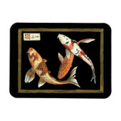 Twee Japanse Koi Goldfish op zwarte achtergrond Magneet (Horizontaal)