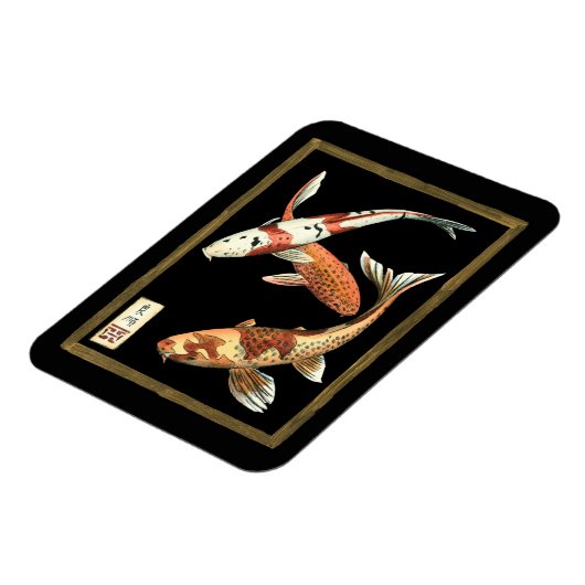 Twee Japanse Koi Goldfish op zwarte achtergrond Magneet (Linkerzijde)