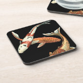 Twee Japanse Koi Goldfish op zwarte achtergrond Onderzetter (Linkerzijde)