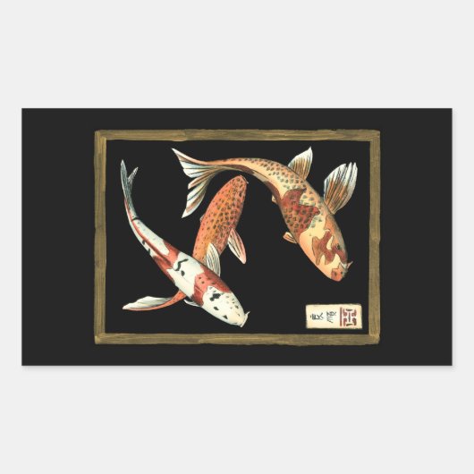 Twee Japanse Koi Goldfish op zwarte achtergrond Rechthoekige Sticker (Voorkant)