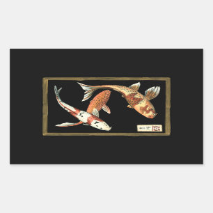 Twee Japanse Koi Goldfish op zwarte achtergrond Rechthoekige Sticker