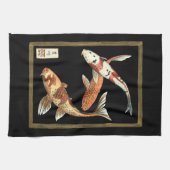 Twee Japanse Koi Goldfish op zwarte achtergrond Theedoek (Horizontaal)