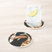 Twee Japanse Koi Goldfish op zwarte achtergrond Zandsteen Onderzetter (Zijkant)