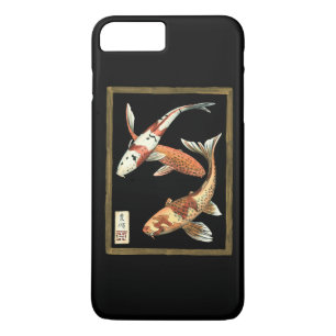 Twee Japanse Koi Goudvissen op Zwarte Achtergrond iPhone 8/7 Plus Hoesje