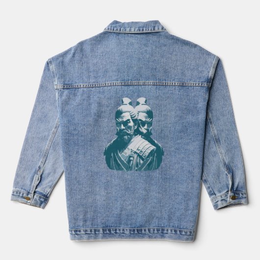 Twee Japanse Samurai-standbeelden ontwerp Denim Jacket (Achterkant)