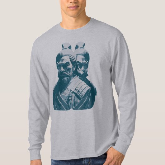 Twee Japanse Samurai-standbeelden ontwerp T-shirt (Voorkant)