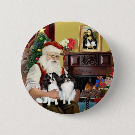 Twee Japanse spaniels van de Kerstman Ronde Button 5,7 Cm (Voorkant)
