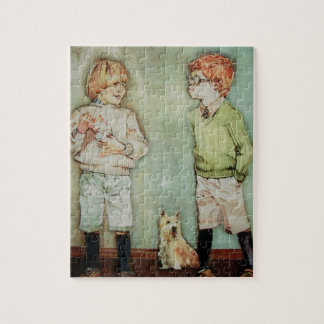 Twee Jonge Boys Puzzle/Jigzaag met tin Legpuzzel