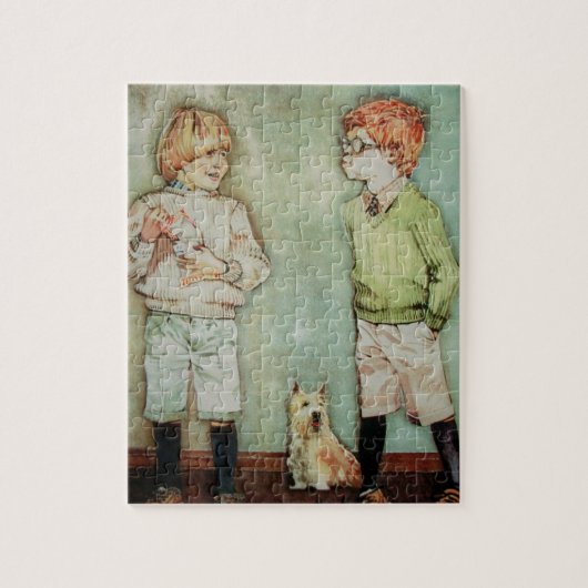Twee Jonge Boys Puzzle/Jigzaag met tin Legpuzzel (Verticaal)