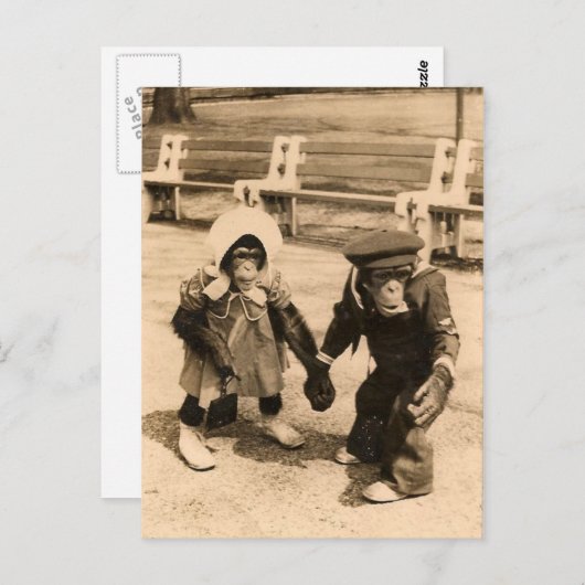 Twee jonge chimpansees die elkaars hand vasthouden briefkaart (Voorkant / Achterkant)