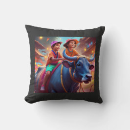 Twee jonge Filippijnse Kinderen rijden op de famil Kussen