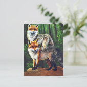 twee jonge Foxes-dieren natuur in het wild Briefkaart (Staand voorkant)