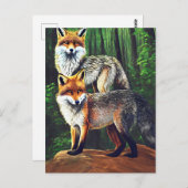twee jonge Foxes-dieren natuur in het wild Briefkaart (Voorkant / Achterkant)