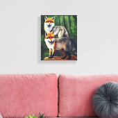 twee jonge Foxes-dieren natuur in het wild Canvas Afdruk (Insitu (Woonkamer))