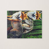 twee jonge Foxes-dieren natuur in het wild Legpuzzel (Horizontaal)