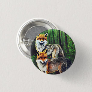 twee jonge Foxes-dieren natuur in het wild Ronde Button 3,2 Cm