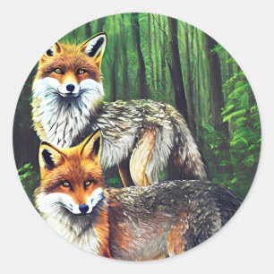 twee jonge Foxes-dieren natuur in het wild Ronde Sticker