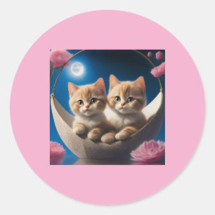 Twee jonge Kittens in een mandje met roze rozen Ronde Sticker