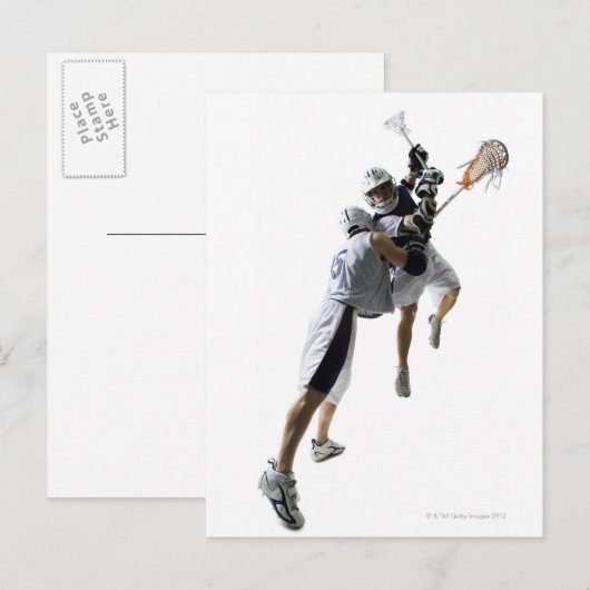 Twee jonge mannen die lacrosse spelen 2 briefkaart (Voorkant / Achterkant)